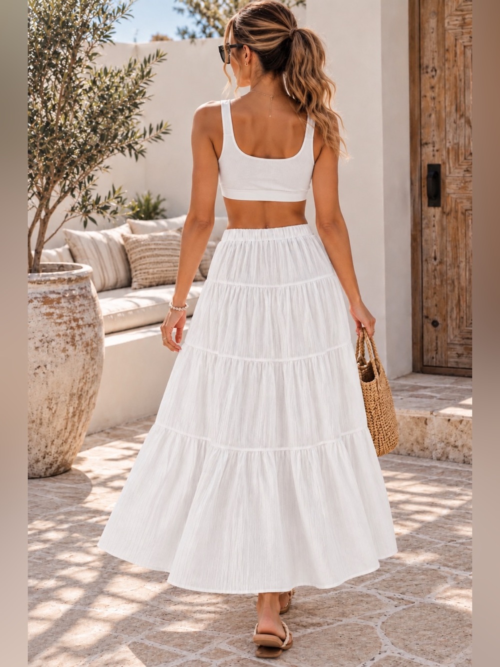 NWT - Derax Womens Boho Ruffle Maxi Skirt White Bridal Attire Bridal Outfit - Picture 2 of 4